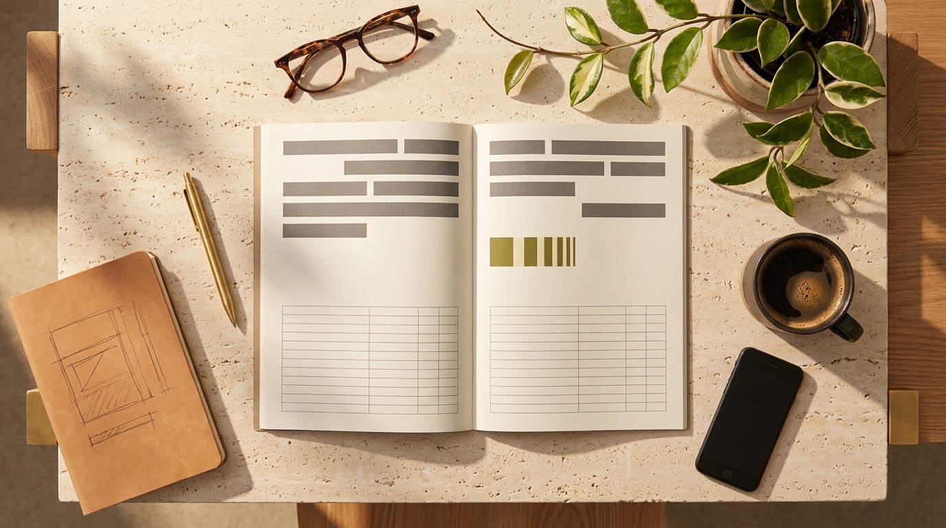 A monthly performance report open on a studio desk